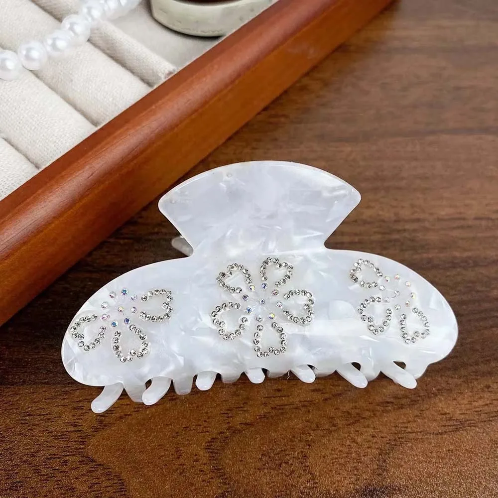 

Iridescent Rhinestone-inlay Hair Claw Korean Style Flower Women Shark Clip Waterproof Elegant Acrylic Hair Claw Daily