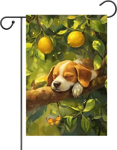Summer Beagle Garden Flag Double Sided for Outside, Lemons, 12x18 Inches XXQ