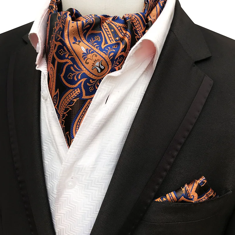 

Glamour Men's Scarf Retro Silk Jacquard Tie Cravat Neckerchief Men's Ascot Tie Hanky Suits Set Pocket Handkerchief Men Gift