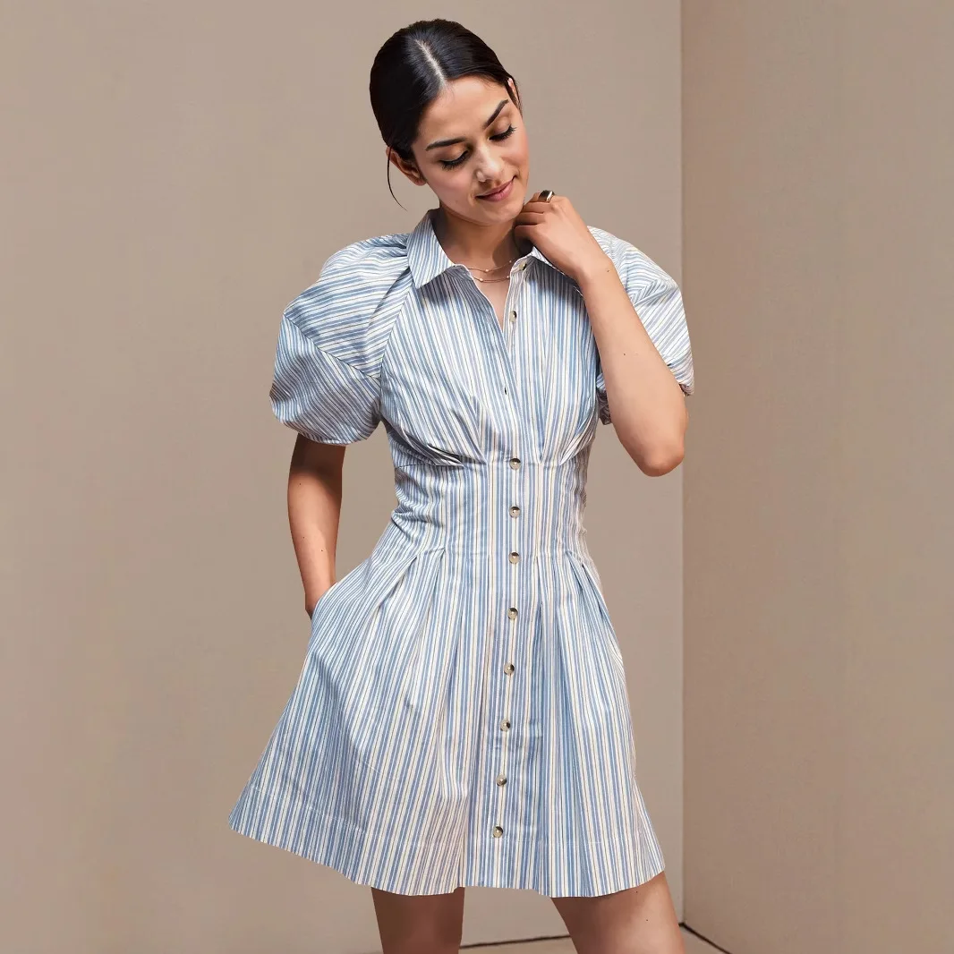

New slim fit dress gentle lapel shirtstriped pocket min i skirt summer single breasted elegant women's clothing