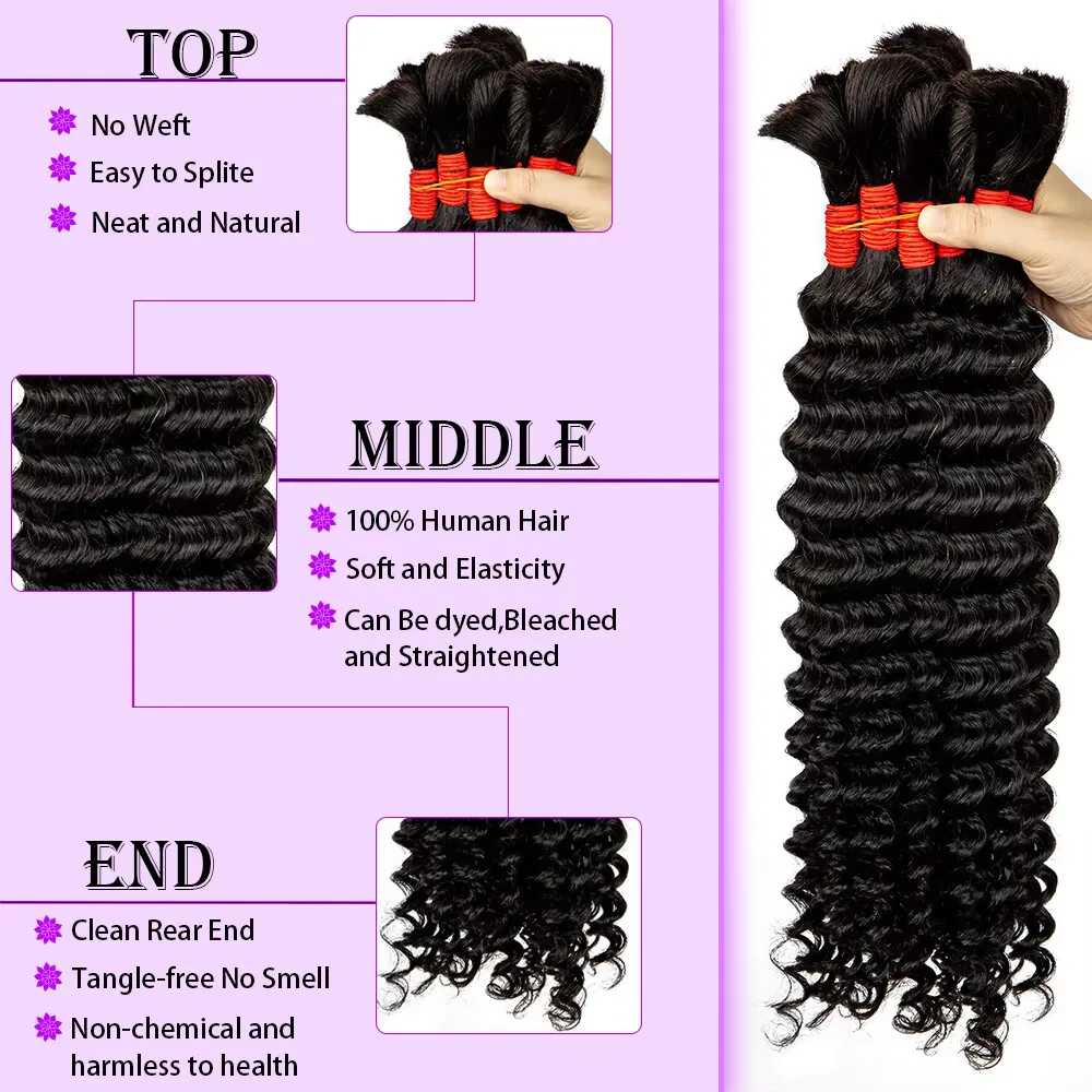 CUBIC Braids Human Hair Bulk 27# Deep Wave Hair Bundles 4/27# No Weft Curly Boho Braids Human Hair 350#for Boho Braiding