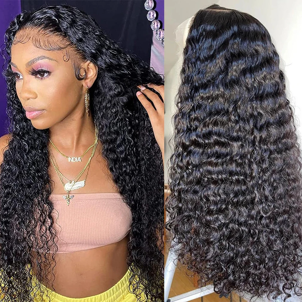 34Inch Deep Wave Frontal Wig Transparent 13x4 13x6 HD Lace Frontal Human Hair Wigs Curly Human Hair Lace Frontal Wigs For Women