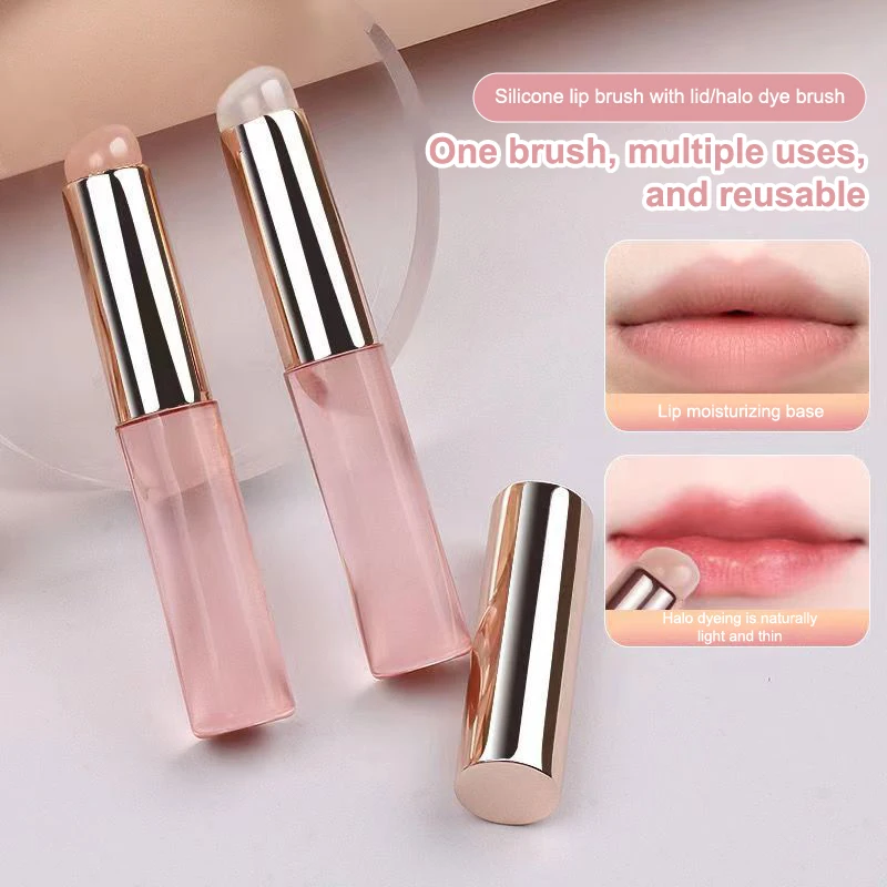 Pincel de silicona para labios con tapa, de cabeza redonda brocha de maquillaje, aplicador de lápiz labial, multiusos, Mini cepillo corrector, herramienta de maquillaje portátil