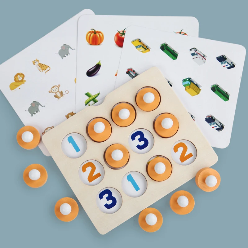 [JT] 1Set Montessori Memory Match Schaakspel 3D Puzzels Houten Vroege Educatieve Familie Interactie Spel Speelgoed Voor kinderen Kid