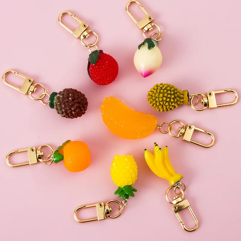 Simulation Fruit Keychain Pineapple Strawberry Lemon Lychee Pendant DIY Material Headphones Bag Decoration Jewelry Accessories