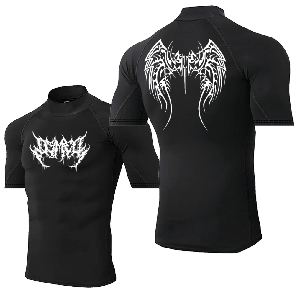 新しいメンズ弾性タイトな速乾性トップ春と夏のジムジョギングと乗馬トレーニング圧縮薄型ハイネック T シャツ