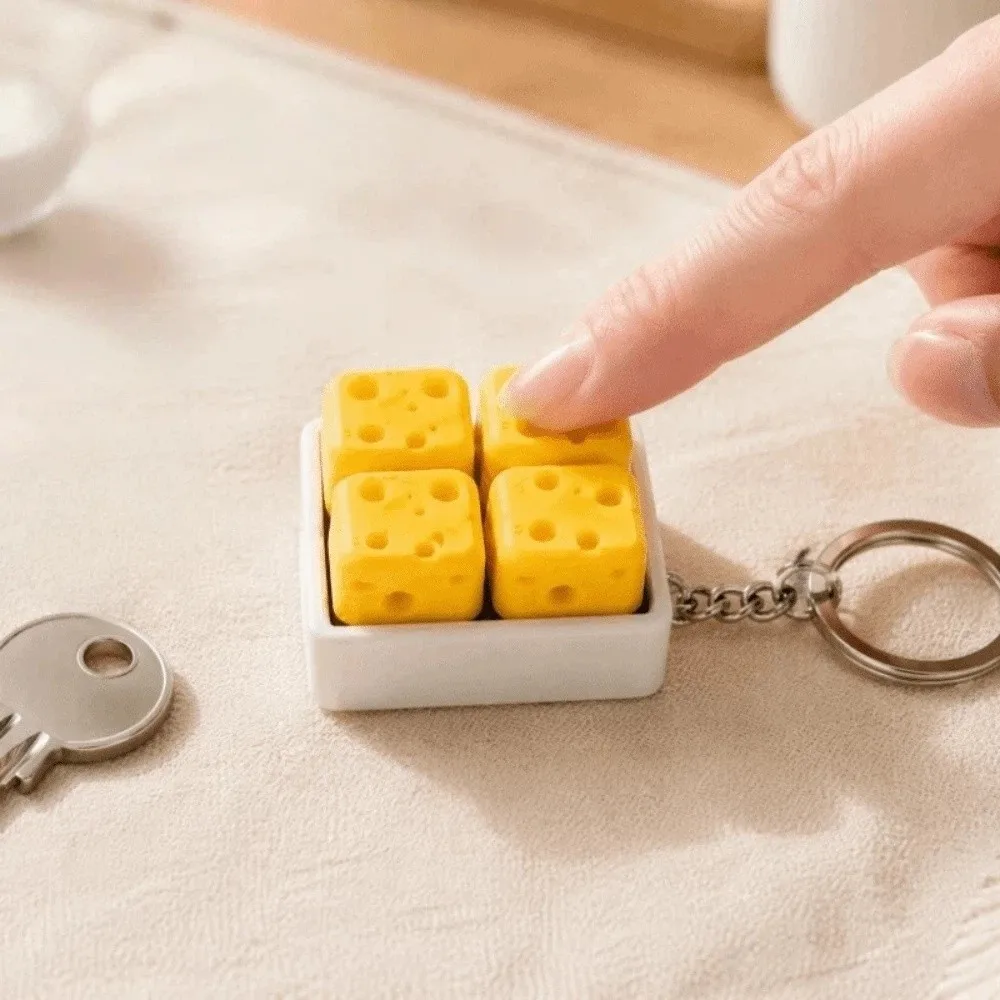 Creative Cheese Clicker Fidget Keychain Portable Squeeze Sound 4 Keys Cheese Keyboard Button Press Tactile Kids Gift