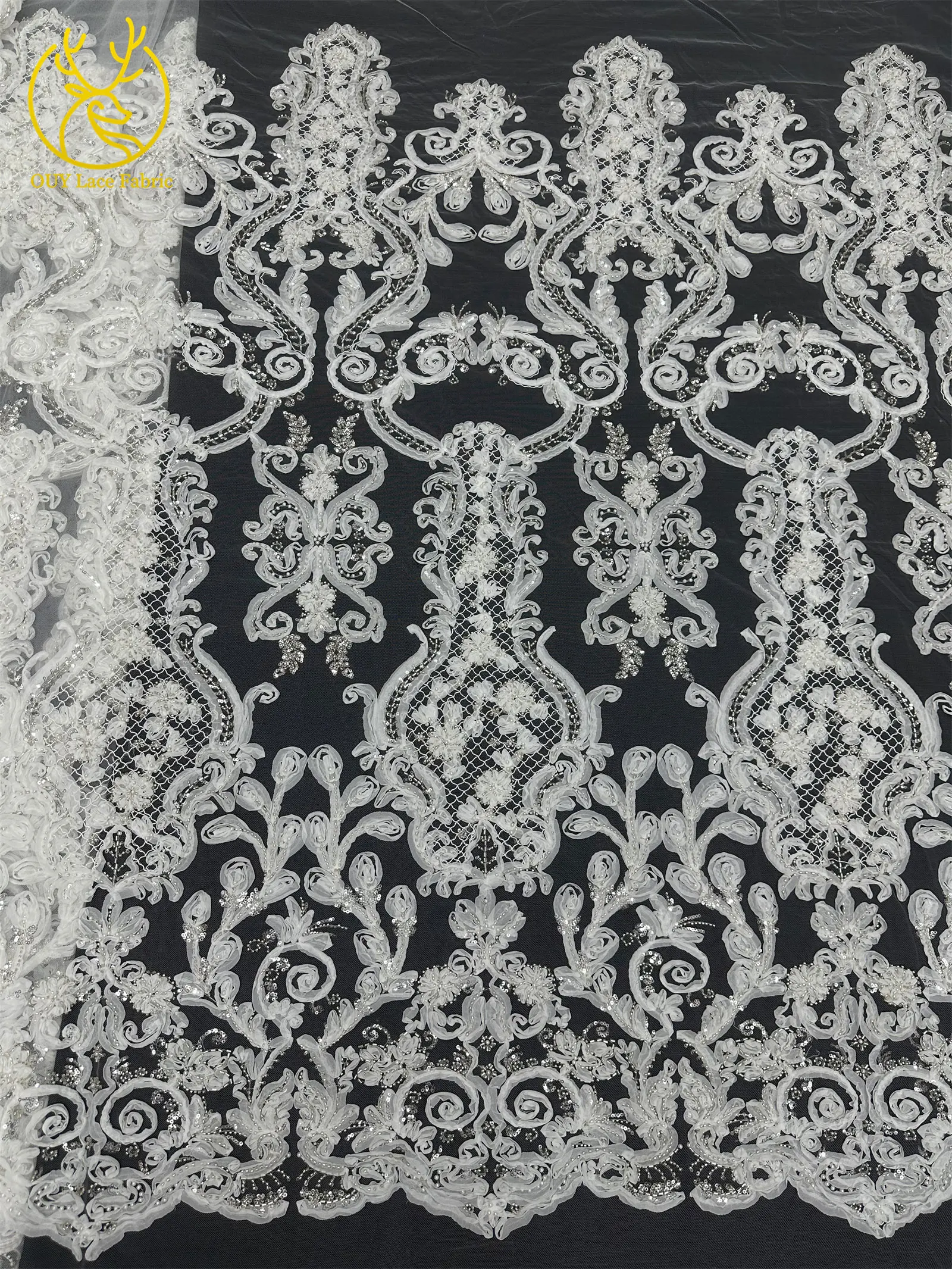 3D Afrikanischer Perlen-Spitzenstoff Schwarz Rot Luxuriöser Hochwertiger Französischer Pailletten-Tüll für Damen Abendkleid DIY Nähen 5 Yards – Detail 19