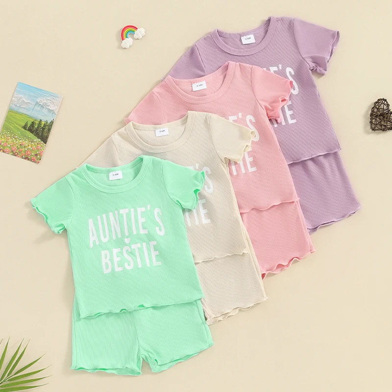 Baby Girls Shorts Set Short Sleeve Letters Print T-shirt with Elastic Waist Shorts Summer 2-piece Outfit