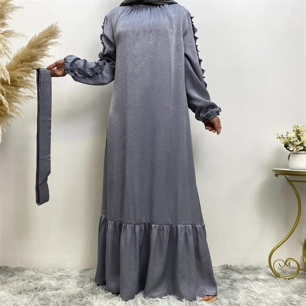 Solid Elegantes Dresses for Women Fold Long Sleeve Spring Autumn Party Evening Dress Fashion Islam Clothing Vestidos Para Mujer