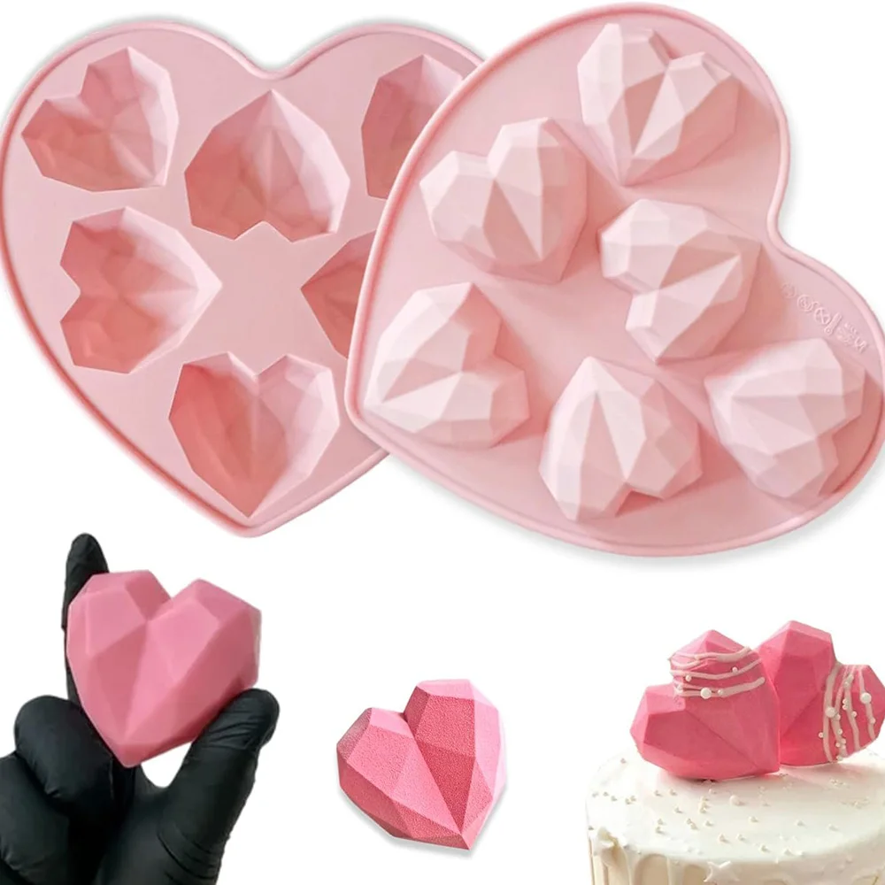 Diamond Heart Shaped Cake Pans Heart Silicone Mold for Baking Chocolate Mold,Ice Cube Mold,Valentines Silicone Molds