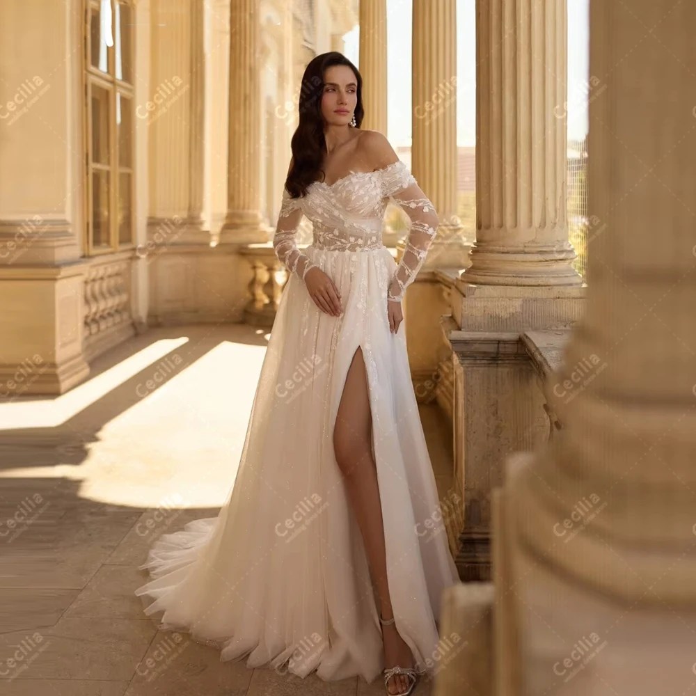 

Современные свадебные платья А-силуэта из тюля с многоярусными юбками, кружевными аппликациями, открытыми плечами, на заказ, Vestidos De Novia 2026