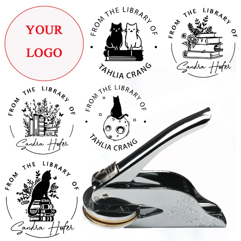 

Personalized Custom Book Embosser Library Cats Moon Floral Pattern Customized Embossed Stamp Seal Wedding Invitation Logo Stamps