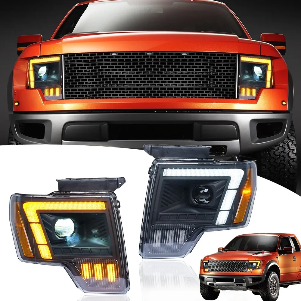 

Full LED Headlights Assembly For 2009-2014 Ford F150 Raptor LED Tube DRL Projector Headlamps