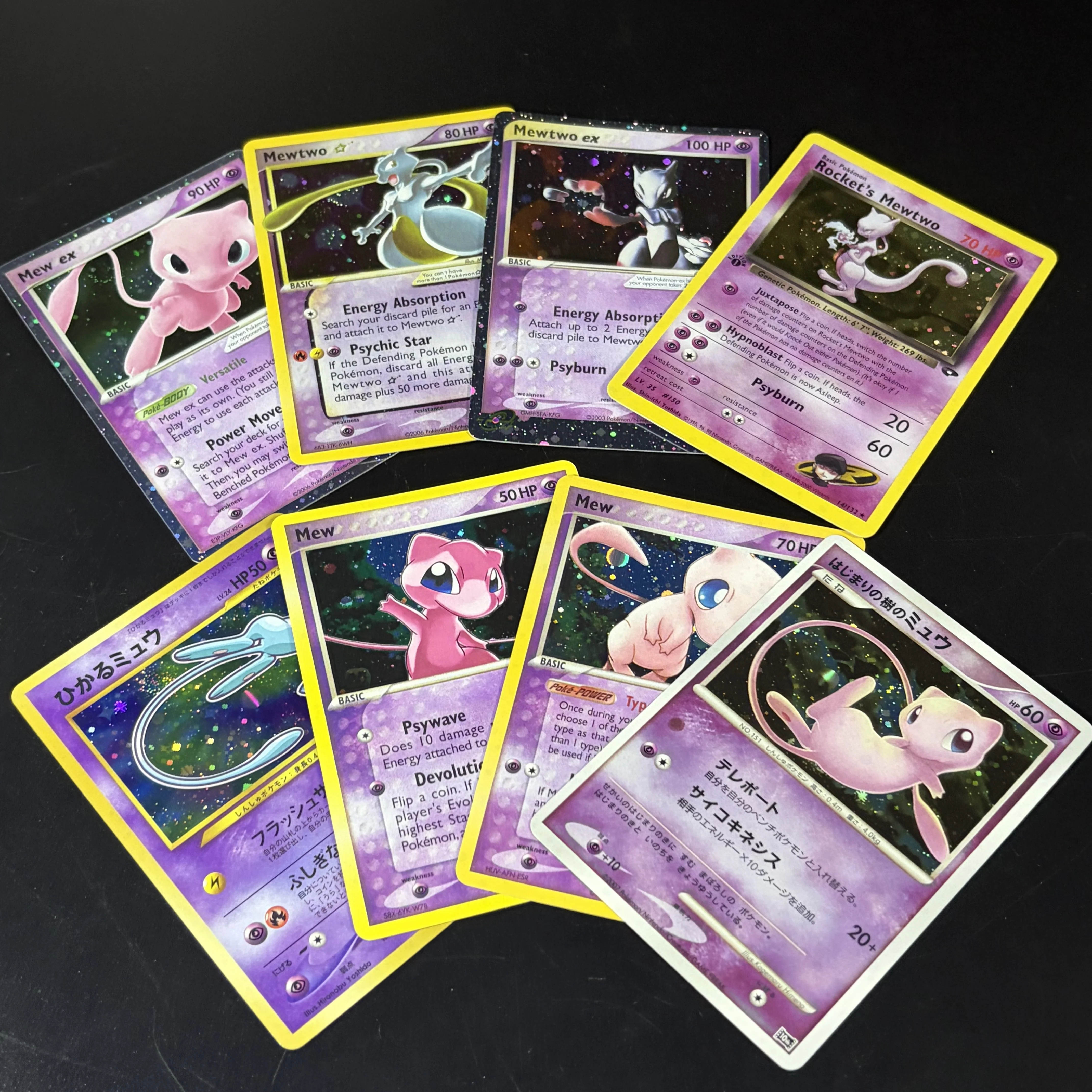 Anime PTCG Mew & Mewtwo NEW HOLO Set Collection Card EX & Star Series JP EN Old Star Holographic Trading Game Cards DIY Gift