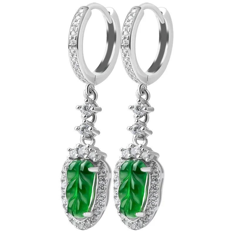 

Emerald Jade Leaf Earrings Green Certificate Natural Women Charms Charm Jadeite Real Gifts Stone 925 Silver Fashion Jewelry