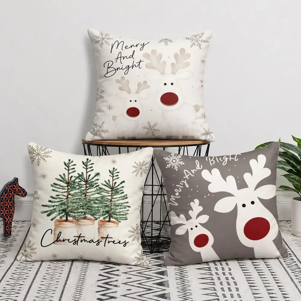 Merry And Bright Christmas Throw Pillow Covers Set Festive Holiday Xmas Decor for Sofa Couch Cushion Accent18x18 inch