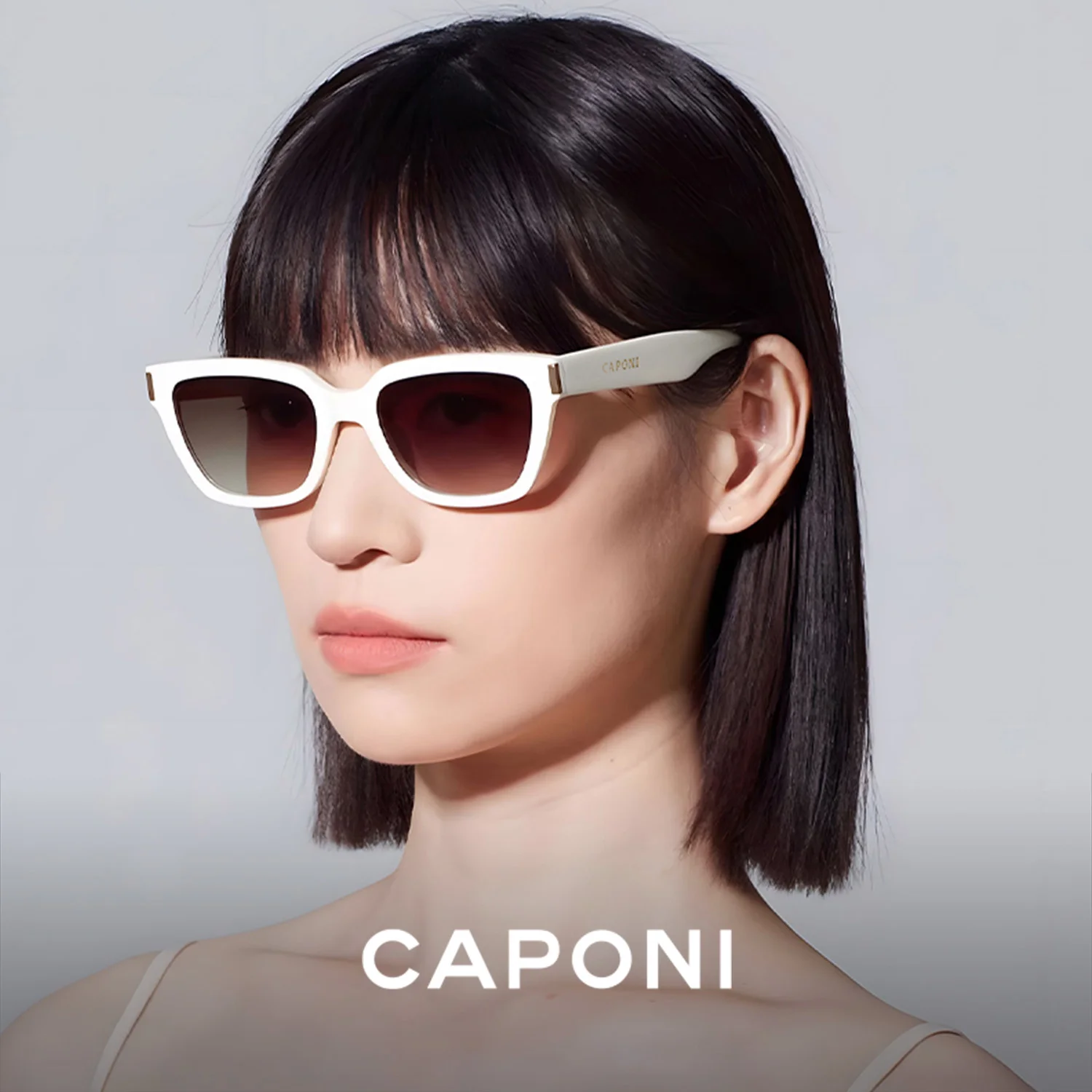 

CAPONI Sunglasses For Women Black White Acetate Eyewear UV400 Protection Fashion Beauty versatile Oversized Sun Glasses CP24047