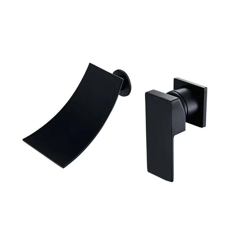

Black all-copper into the wall concealed basin basin basin double hole faucet into the wall waterfall faucet two-piece set