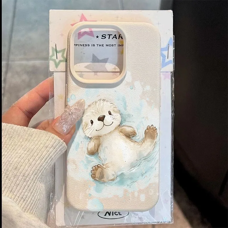 

Cute Otter Design Pattern Lychee Phone Case For iPhone 17 Air 11 13 14 12 15 16 Pro Max XS XR 7 8 Plus 16E Bumper Silicone Cover