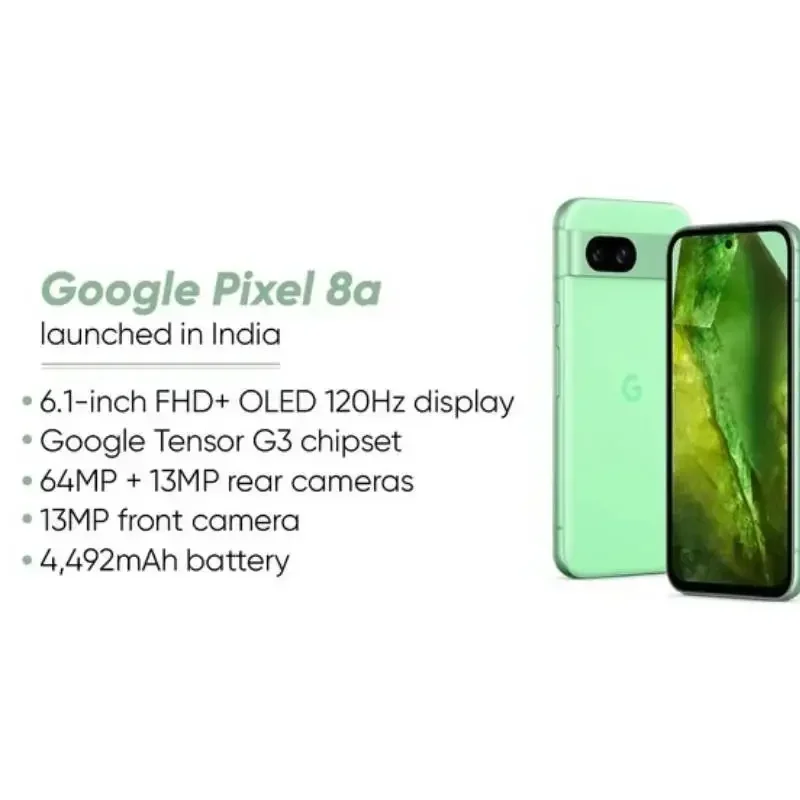 هاتف Google Pixel 8A 5G الذكي Pixel8a شاشة 6.1 بوصة 1080 × 2400px NFC كاميرا 64 ميجابكسل ثماني النواة هاتف مستعمل غير مقفول