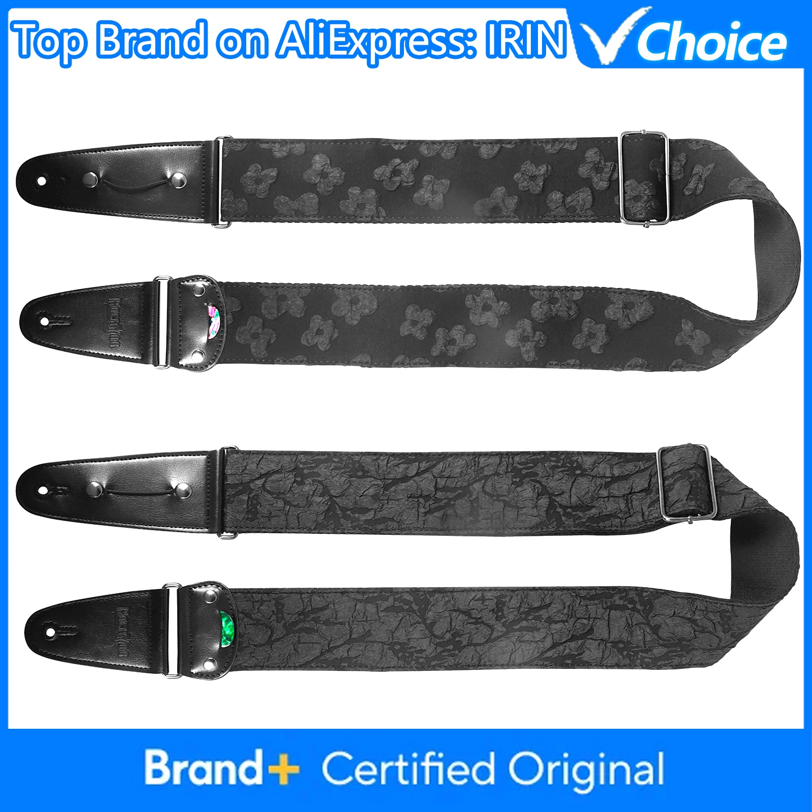IRIN Guitar Strap 150cm Adjustable Embossed Jacquard Cotton with 2 Picks for Guitar Bass Mandolin Banjo Accessory Black Comfy