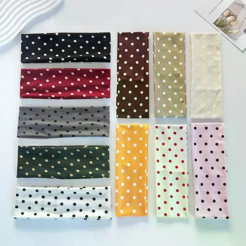 Retro Boho Breeze Wind Dot Stretch Women's Hairbands Korean Ins Fashion Wide Headbands Yoga Sports Dating Hair Accessories