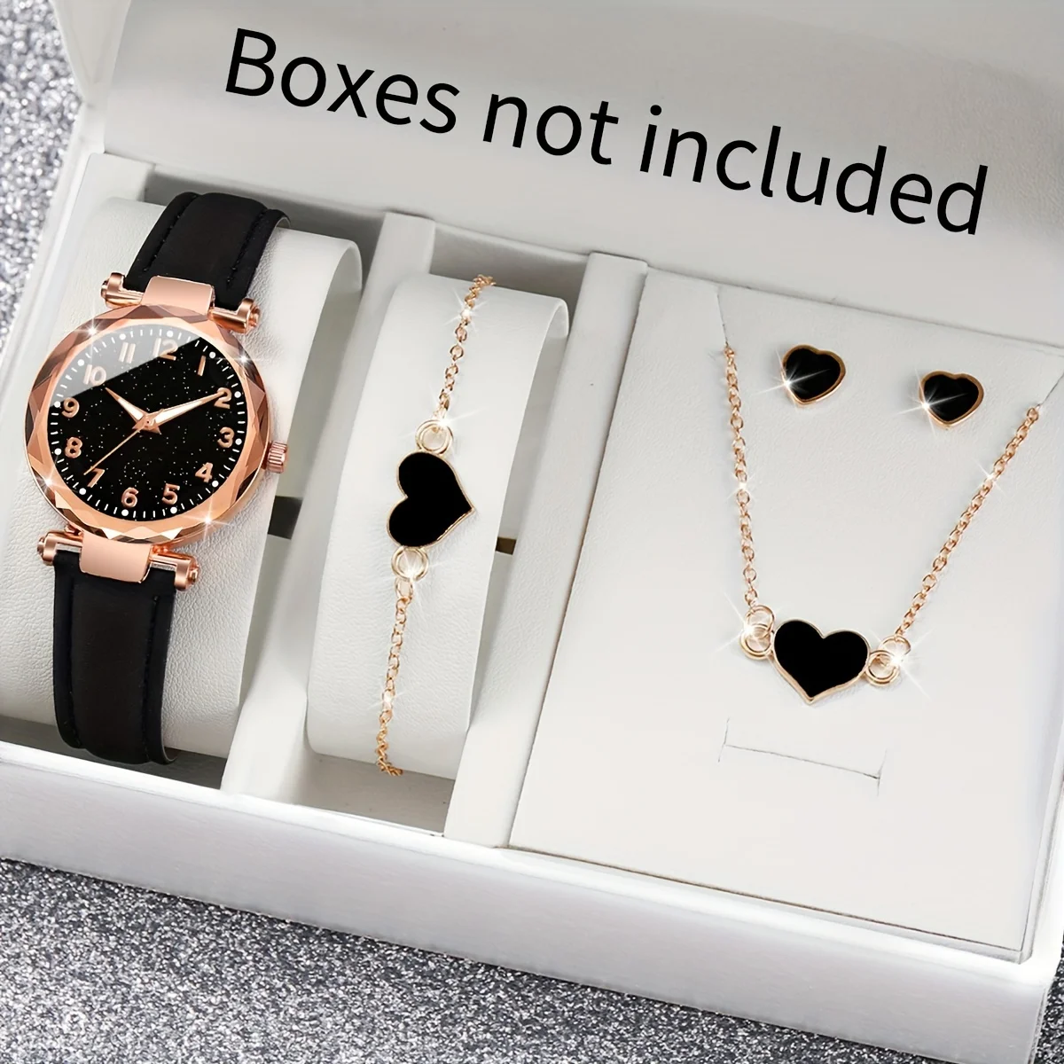 5 pçs/set feminino estrelado moda relógio de quartzo analógico couro do plutônio relógio de pulso & coração conjunto jóias, presente do dia dos namorados para ela