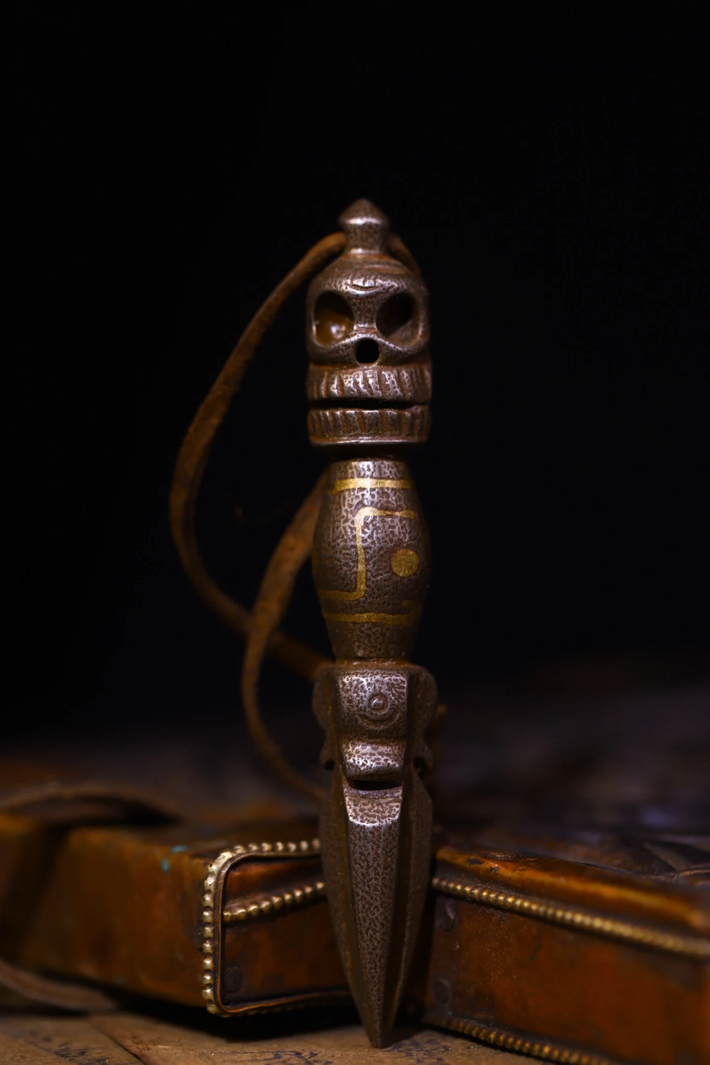 Old Tiantie Cinnabar Painted Buddha symbol Skull Dorje Vajra Phurpa Dharma  Pendant Amulet Town house Exorcism