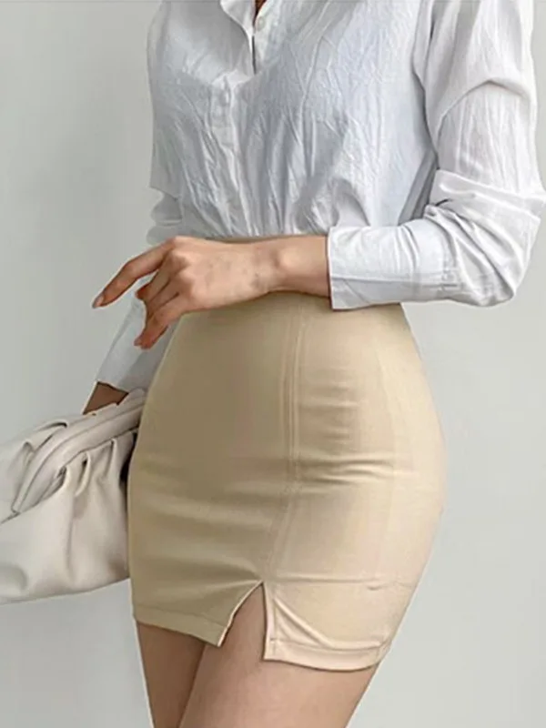 Autumn/winter Korean 2024 Version New High Waisted Solid Slim Casual Short Skirt Women Spicy Girl Wrap Hip Slit Mini Skirt 3OBH