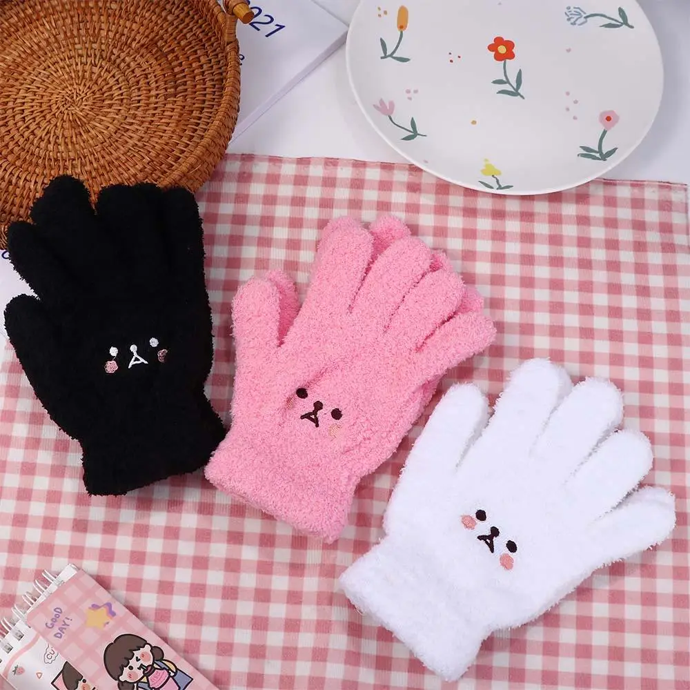 Simple Soft Bear Driving Gloves Smile Plus Velvet Female Gloves Full finger Gloves Touch Screen Gloves Wool Mittens