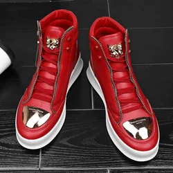 Coslony new boot men red Sneakers 2023 trend high top Shoes Leopard Platform Skate Sport Training Shoes winter boot man shoe