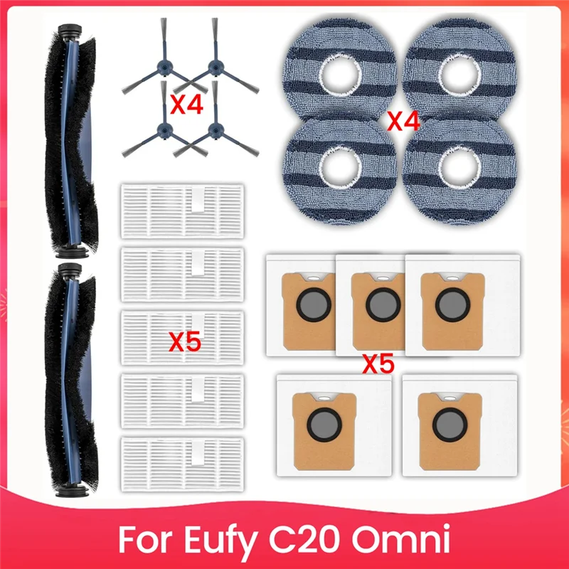 A05G-20PCS เปลี่ยนสําหรับ Eufy C20 Omni หุ่นยนต์สูญญากาศสิ่งที่แนบมา Roller แปรงด้านข้างตัวกรอง HEPA ฝุ่น Mop Pads