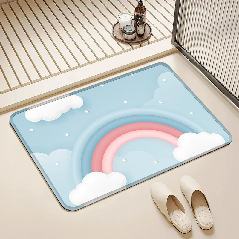 

Blue Rainbow Cloud Door Mat Non-Slip Absorbent Floor Rug for Home Kids Room Bathroom Kitchen Decor