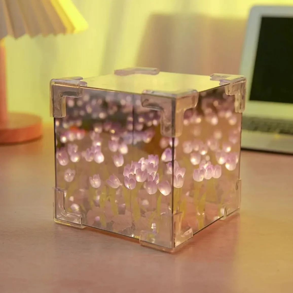 Creative Diy Tulip Flower Sea Cube Three-Dimensional Small Night Lamp Material Package for Girlfriend Couple Girlfriends