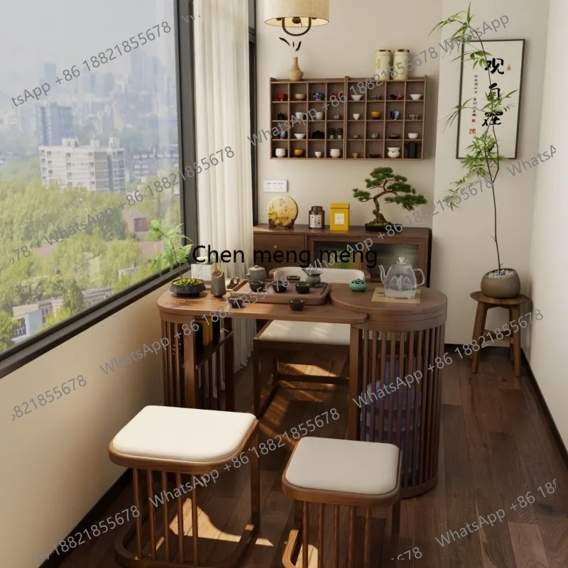 E182 Solid wood new Chinese balcony tea table chair small apartment three-piece set coffee small household