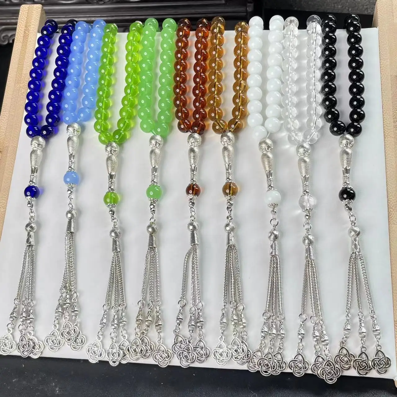 33 Glass Obsidian Prayer Beads Women Men Muslim Rosary Islamic Hajj Tasbih Tasbeeh Allah Mohammed 10mm Beaded Bracelet Jewelry