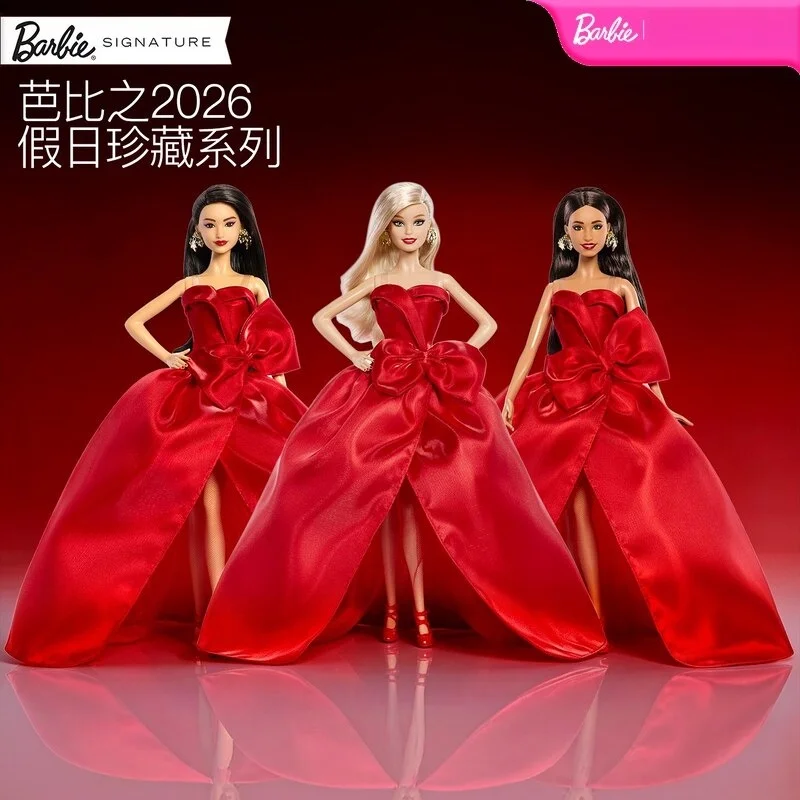 New Barbie 2026 Holiday Collection Doll Blonde Latin American Black Hair Red Satin Gown Holiday Gift For Adult Collectors