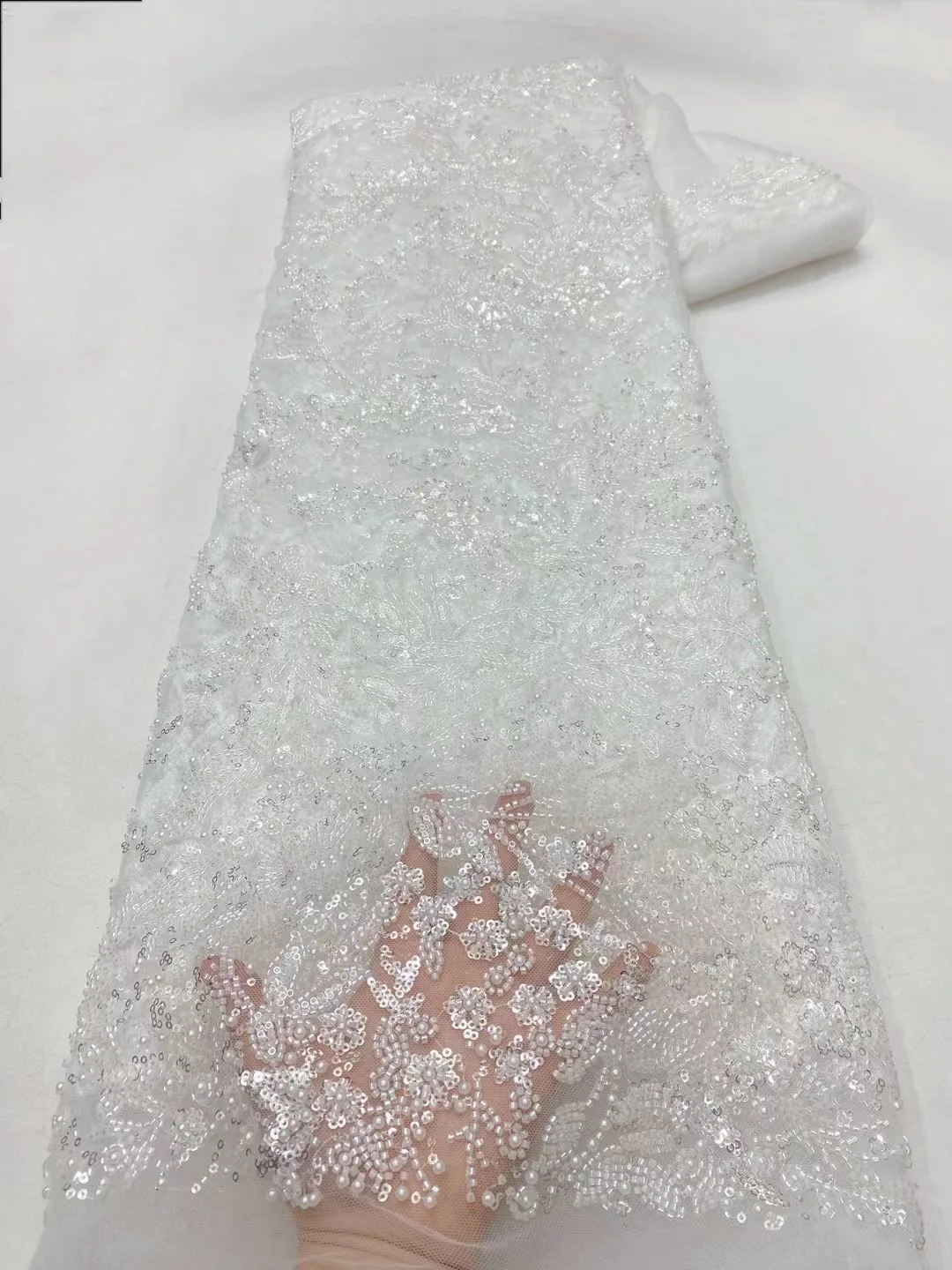 Latest Delicate Elegant Best Quality Soft Embroidered Beaded Tube Lace fabric For Wedding Evening Dress