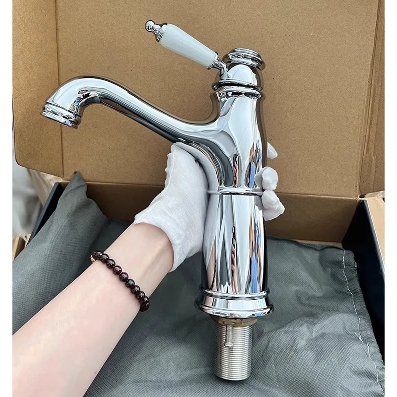 Brass faucet wash basin wash basin single handle ceramic handle retro hot and cold faucet NP water nozzle