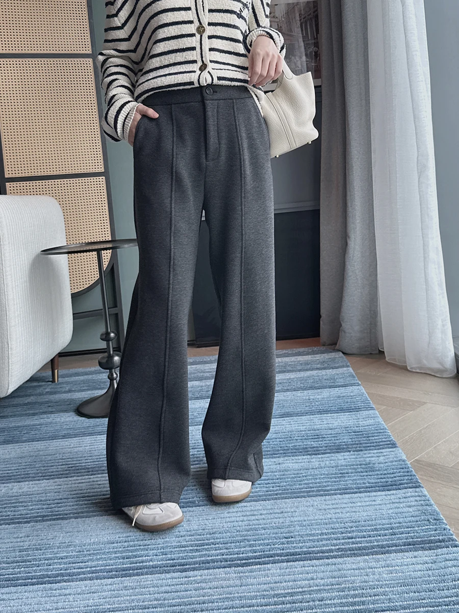 

Quali First Fce Lined Thiened Drapey Casual Woolen Commute Suit Pants mid Waist Straight Leg Ladies Casual Trousers
