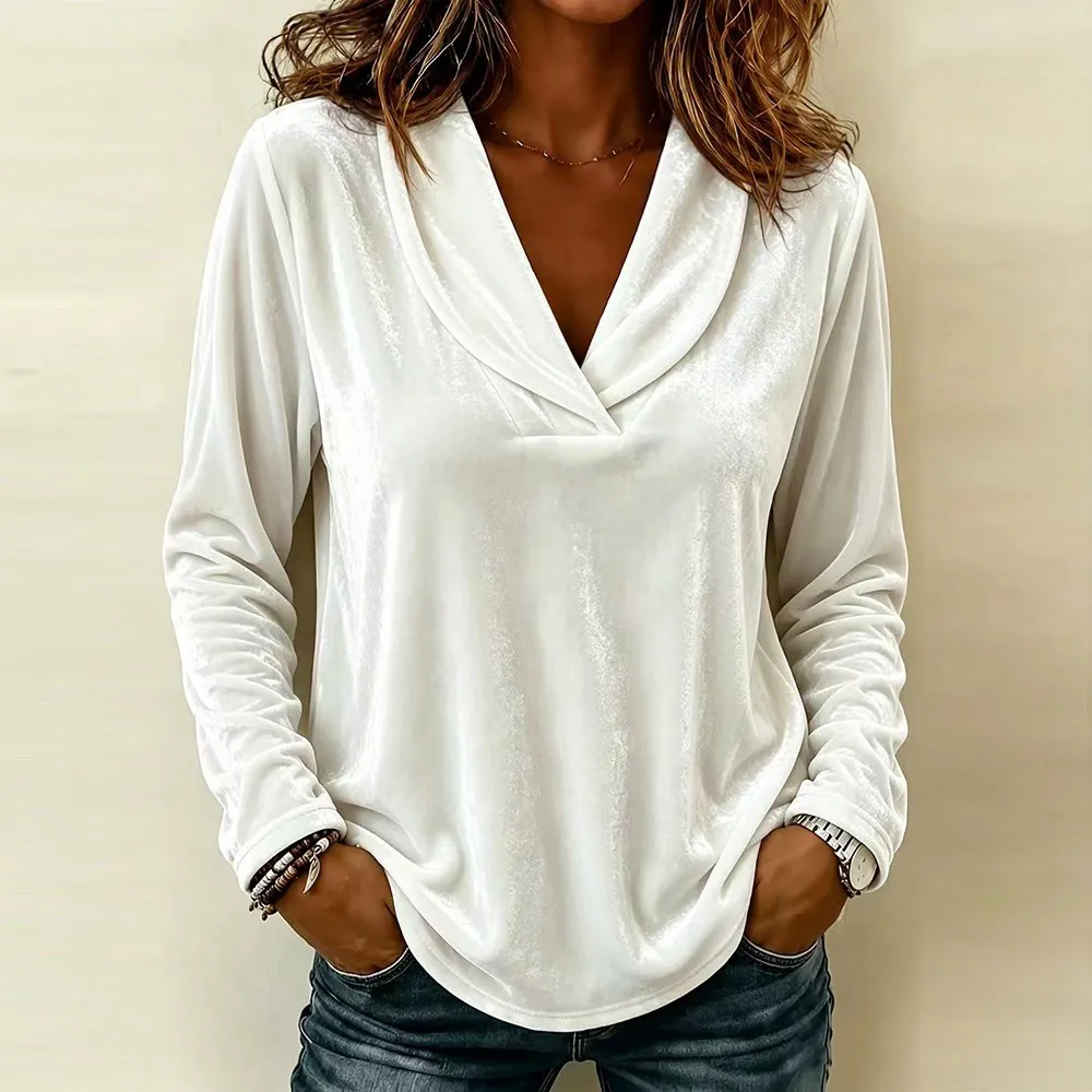 Women's Velvet Ruffle Bell Sleeve V Neck Blouse Pullover Top Knit Shirt with Geometric Pattern Regular Fit Women's Shirt view 5