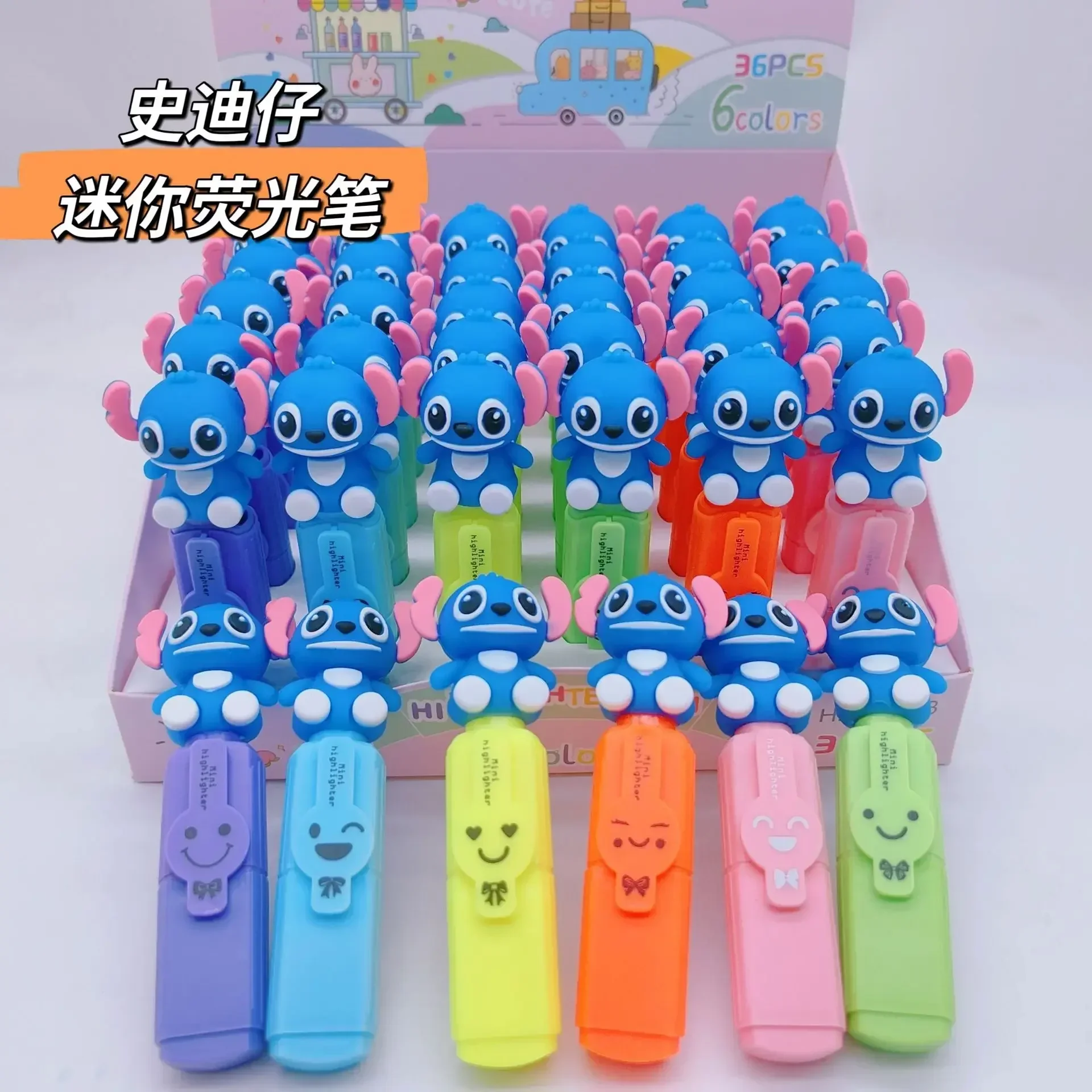 1Set Disney Stitch Highlighter Pen 6 Color Mini Handbook Pens Cute Student Marker Stationery School Pens Pencil Writing Supplies