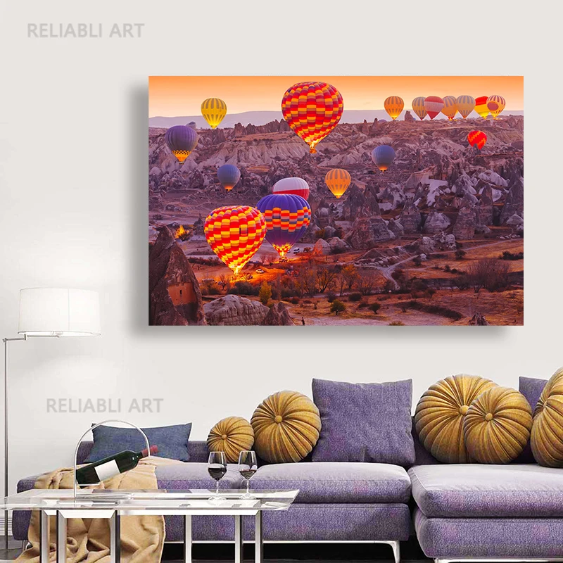 Turkish Cappadocia Hot Air Balloon Canvas Painting Wall Art Landscape Mountain Picture Posters and Prints for Living Room Decor