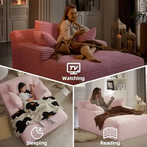 كرسي استرخاء كبير الحجم، سرير أريكة سروال قصير، كرسي نوم بمقعد عميق لغرفة المعيشة (وردي) #3