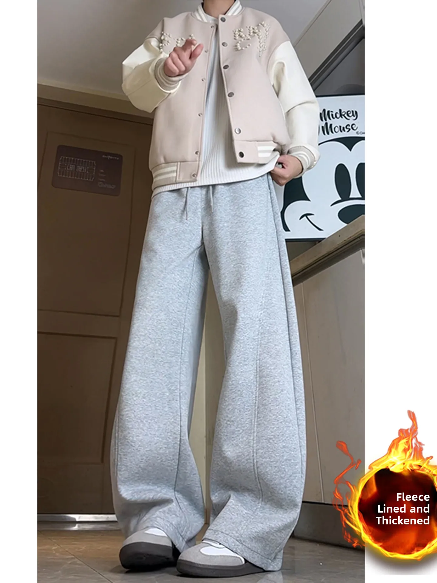 

Теплые повседневные брюки American Sle Thiened для мужчин, прямые свободные длинные брюки, осень-зима, подростковый спорт, отдых