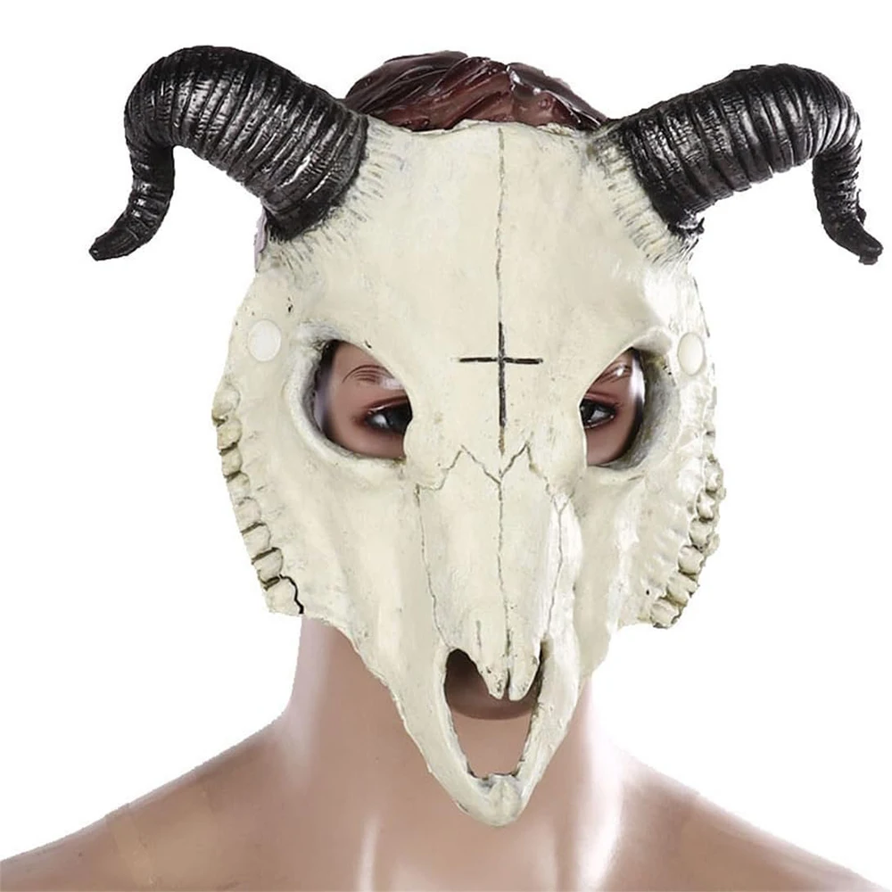 Demon Mask Halloween Masquerade Horror Sheep Skull Horn Head Mask Ram Horn Goat Skull Mask Halloween Party Cosplay Costume Decor