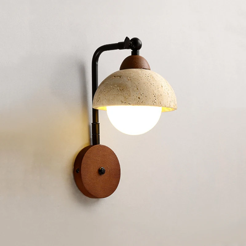 Japanese Warm Yellow Travertine Half Circle Atmosphere Light Modern Simple Stone Home Decoration Room Corridor LED Wall Lamps