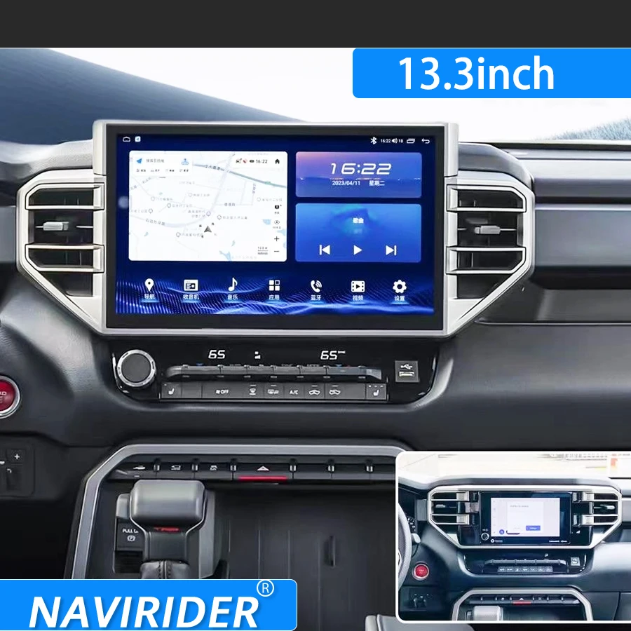 

navirider For Toyota Tundra 2022 Car Radio Android 13 Sequoia CarPlay Stereo GPS QLED Screen 13.3inch Multimedia Video Player