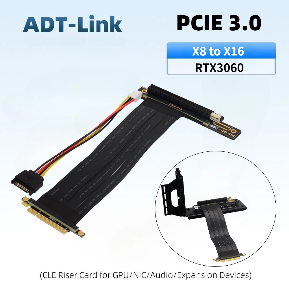 Cable de Extensión para Minería RTX 3060 PCIE X8 a X16, Adaptador PCIe 3.0 8x 16x, Riser para Servidor, Multi-tarjeta, ETH Mine 270 °   Gráficos de Ángulo Recto
